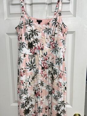 torrid Pink Tropical Palm & Hibiscus Maxi Dress